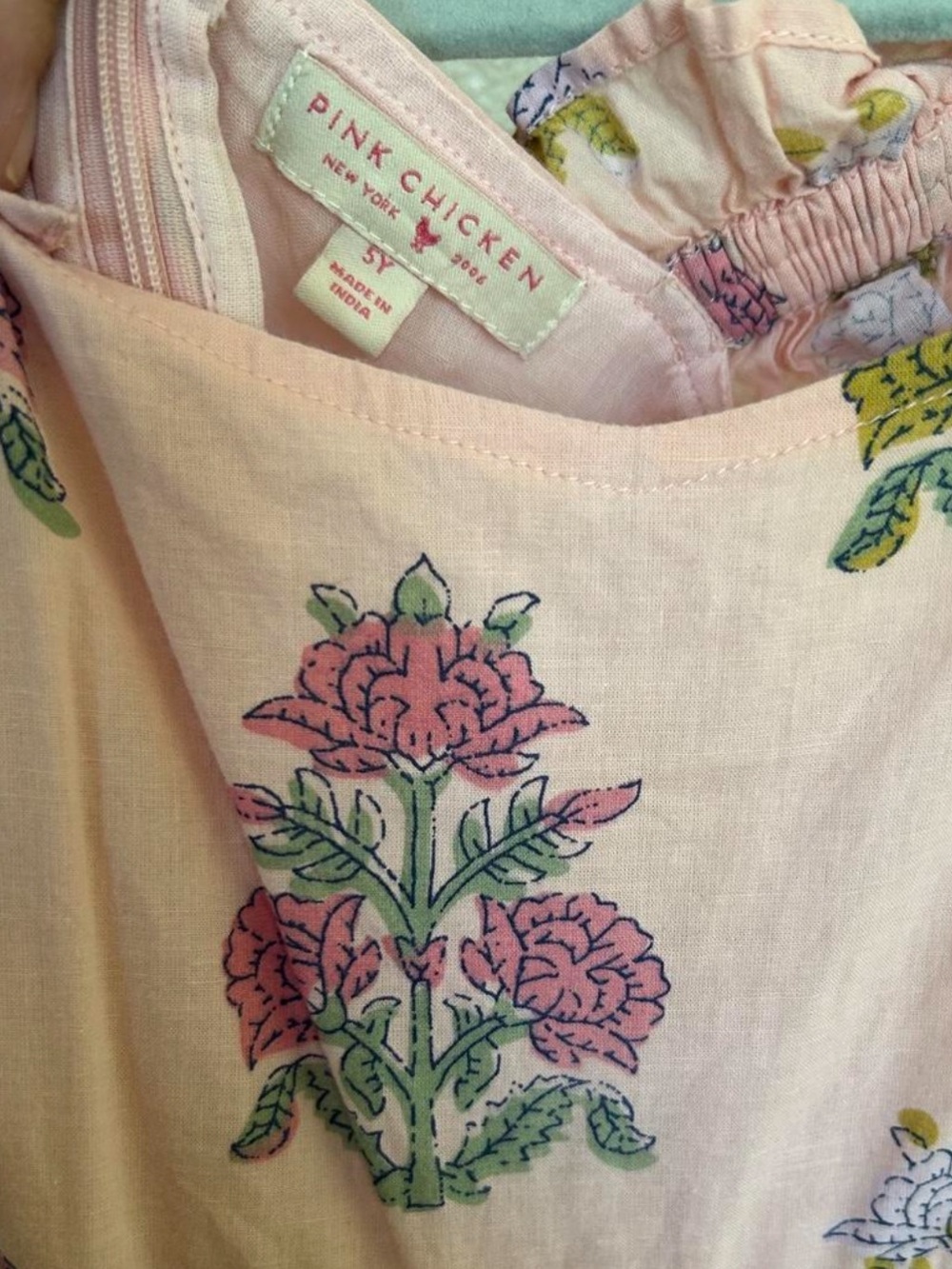 Pink Chicken Pink Floral Block Print Ruffle Dress Girls size 5 - Picture 3 of 6